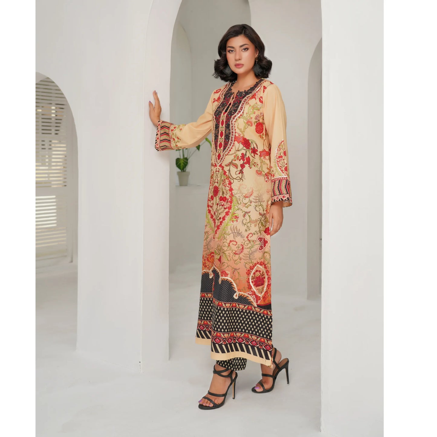 UMS-64 Pakistani Printed Lawn Kaftan Style 2 Piece Suit – Casual Summer Collection by Simrans