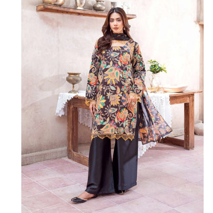 UA-225 Trendy Indian Armani Silk 3 Piece Suit by Umnaa | Embroidered Kameez with Shamoos Silk Shararah & Apple Silk Dupatta | Festive & Party Wear