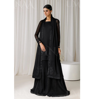 UA-230 Chiffon Sharara Full Sleeves Lined 3 Piece Suit | Chiffon Shirt with Embroidered Sharara & Dupatta | Formal Party Wear