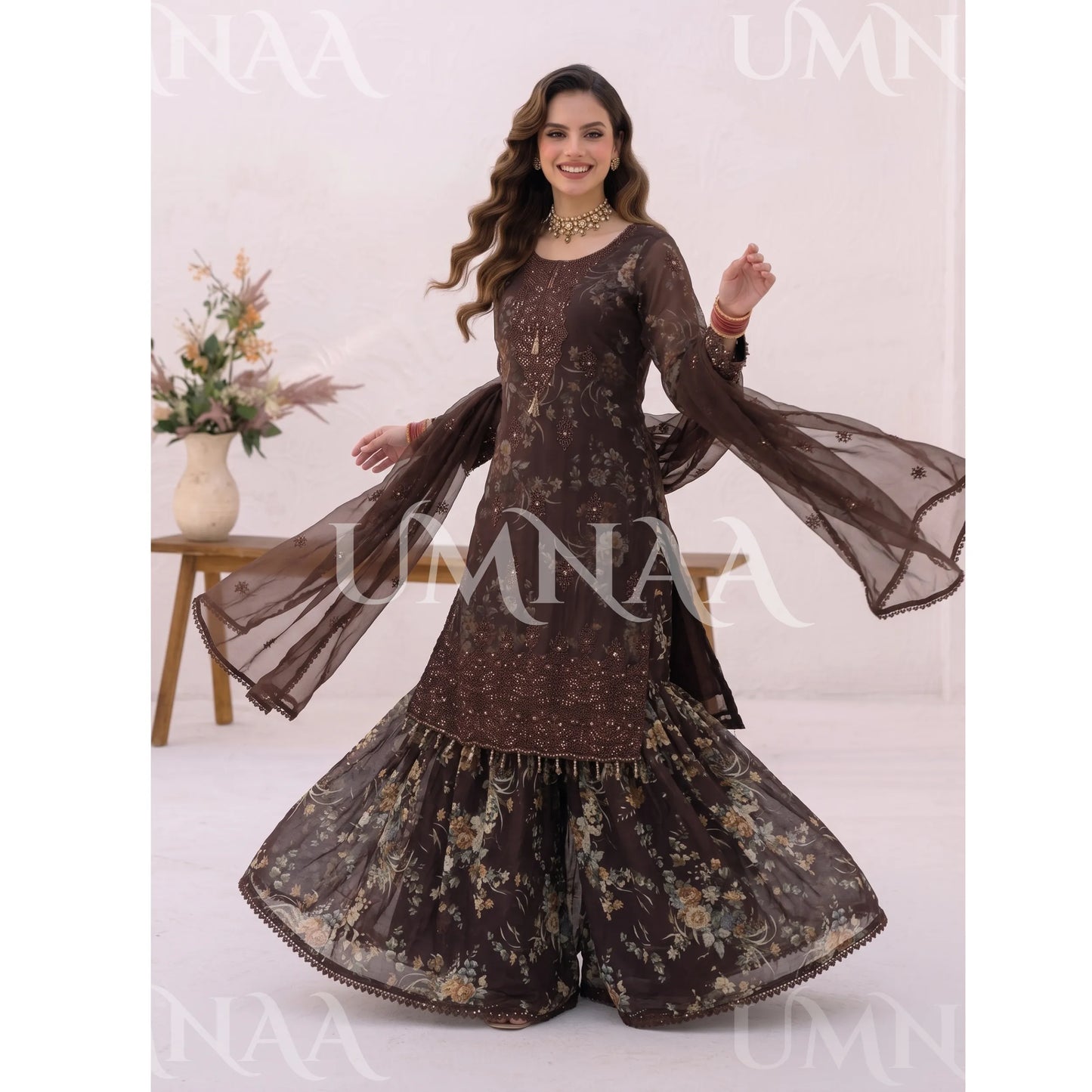 UA-249 Embroidered Chiffon Sharara Collection by Umnaa