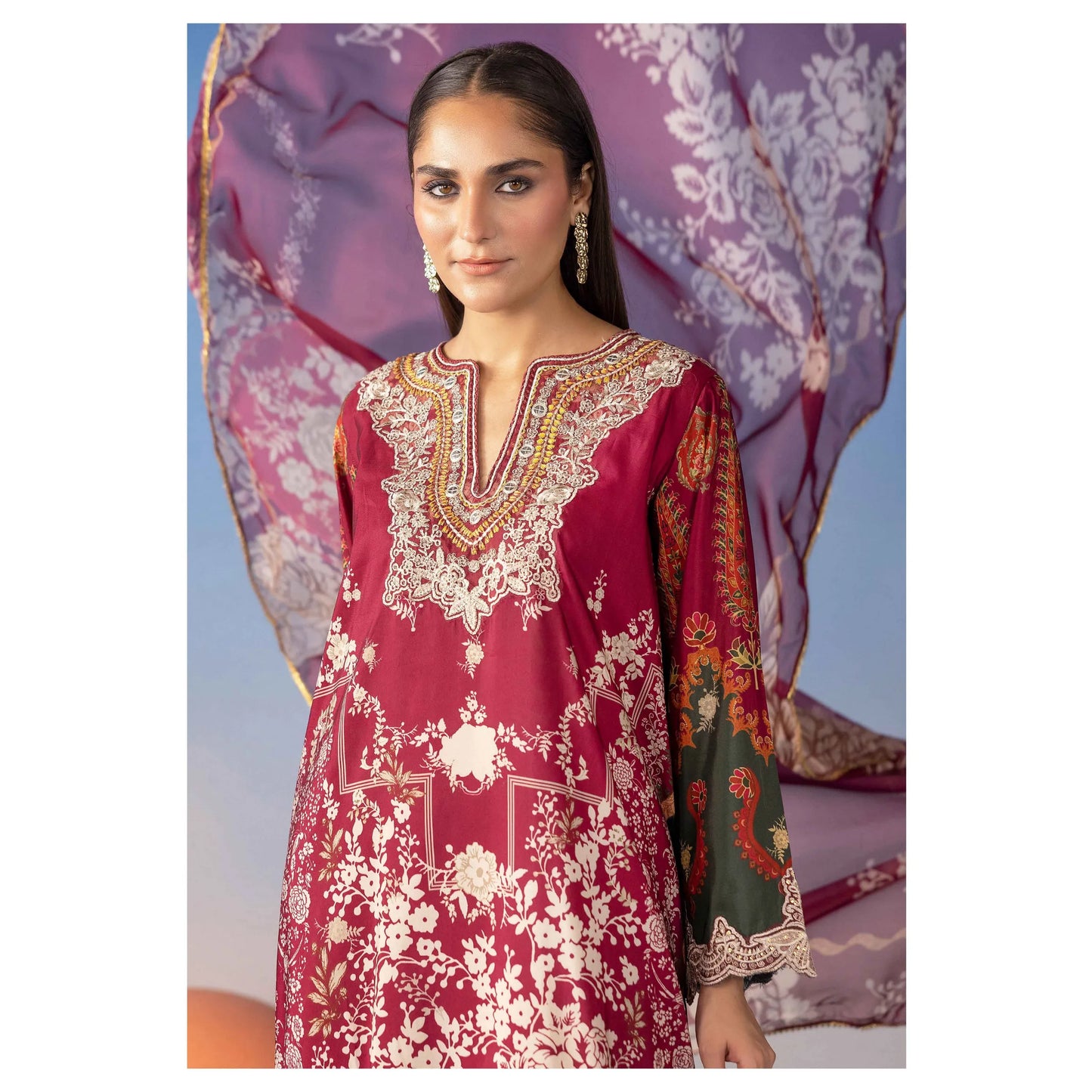 UMS-67 Ethnic Rozana by Simrans Poly Lawn Kaftan Co Ords set