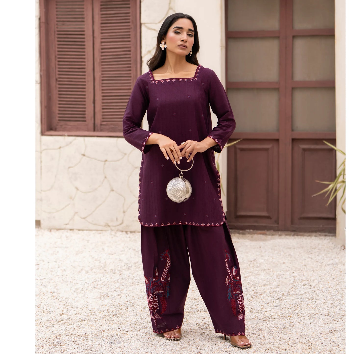 UA-257 Embroidered Cambric Cotton Co-Ord Set | Ready to Wear | Asian Clothes