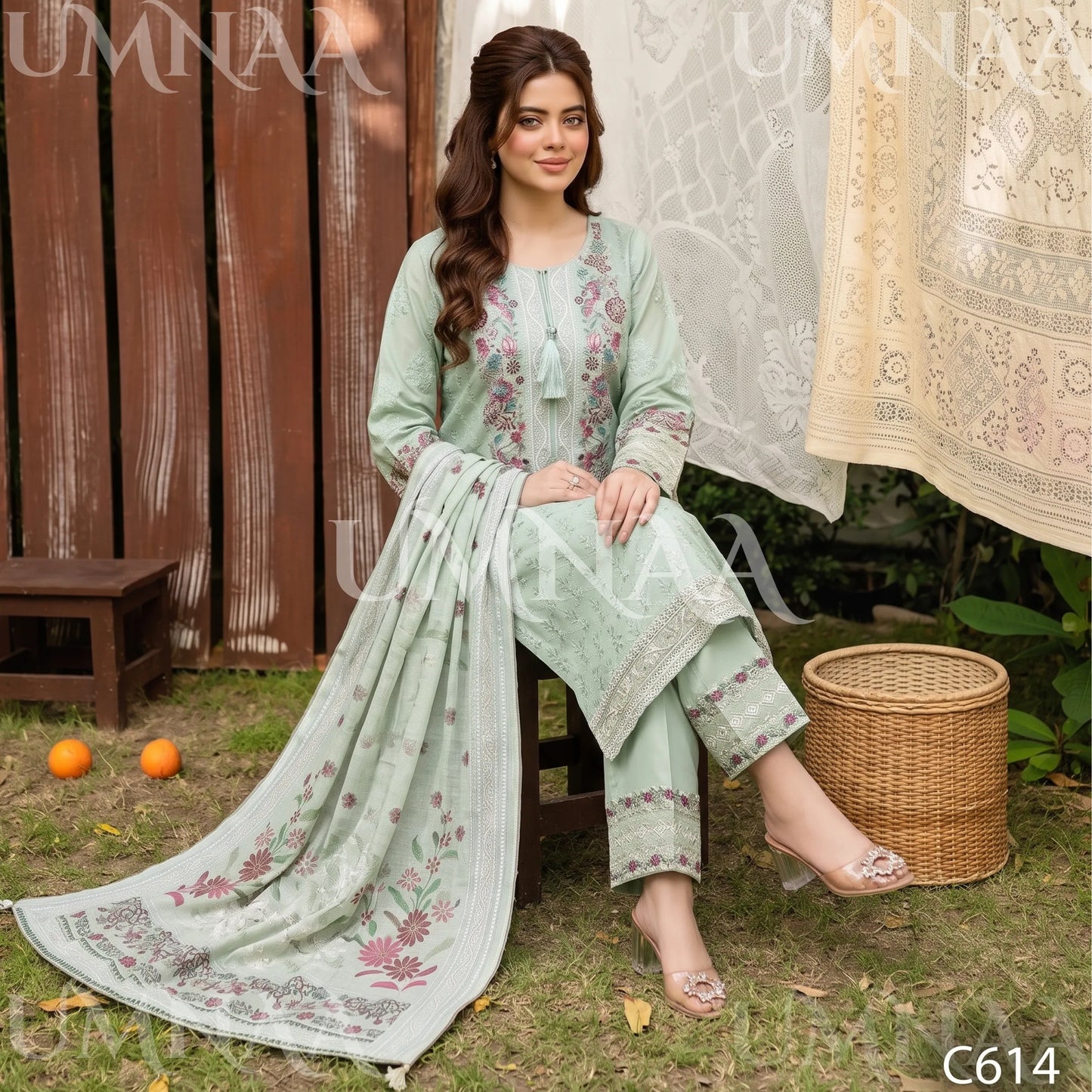UA-269 Embroidered Cambric Cotton 3 Pc Collection | Umnaa