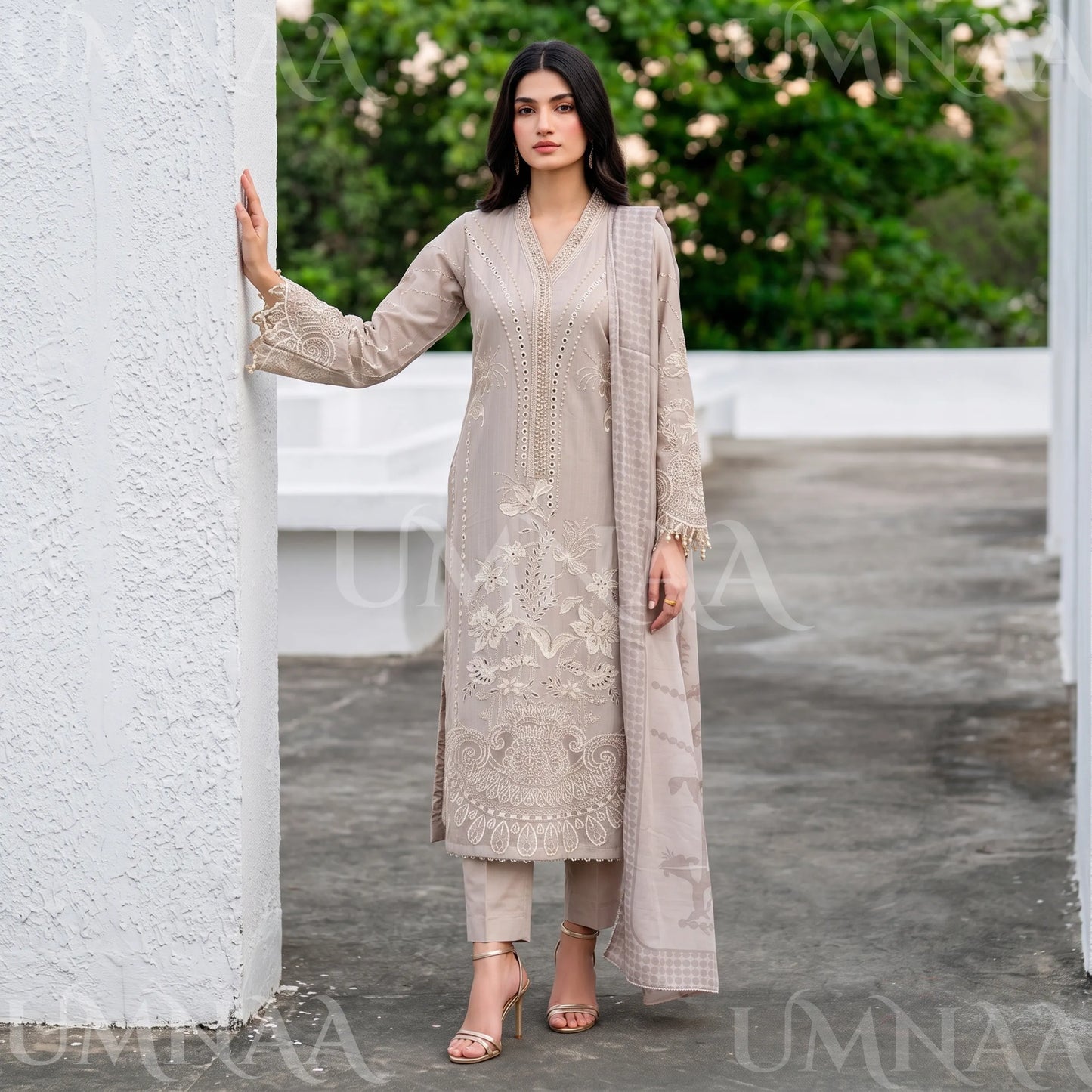 UA-272 Embroidered Cambric Cotton 3 Pc Collection | Umnaa