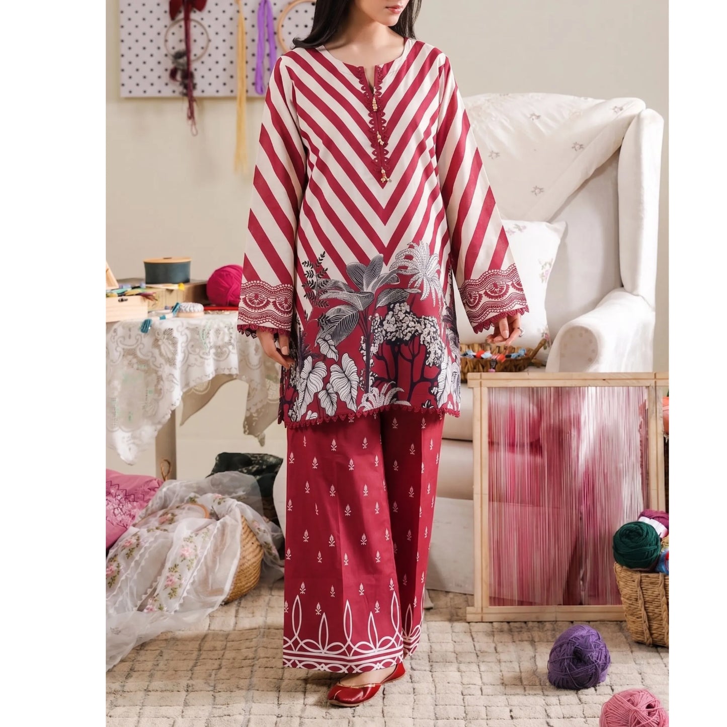 USN-28 Printed Lawn 2 Piece Co-Ord Set for Women | Soft Summer Casual Wear by Saphron