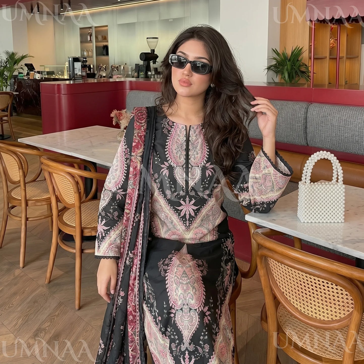 UA-274 Printed Lawn Long Kaftan Style 3 Pc Collection | Umnaa