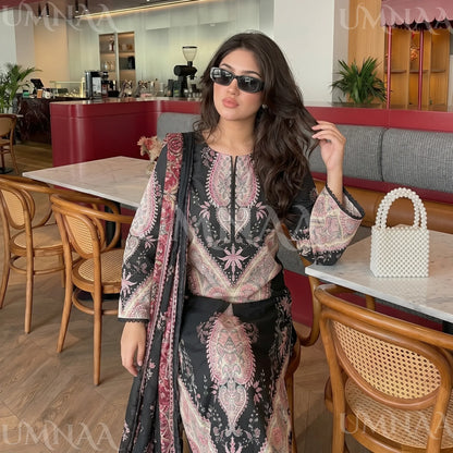 UA-274 Printed Lawn Long Kaftan Style 3 Pc Collection | Umnaa