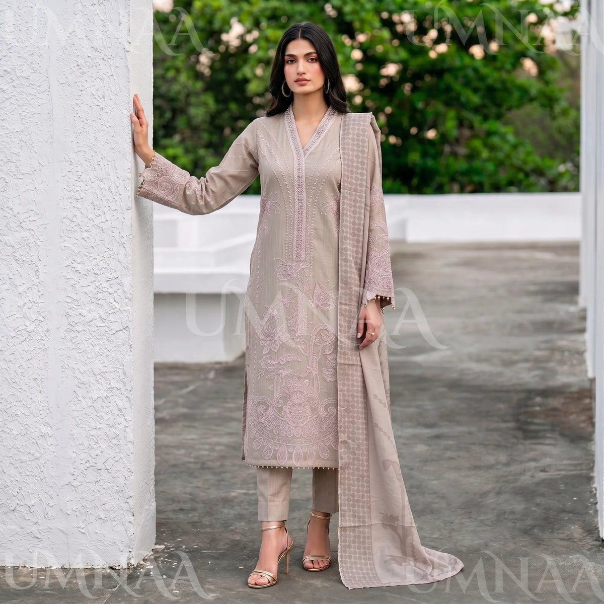 UA-272 Embroidered Cambric Cotton 3 Pc Collection | Umnaa