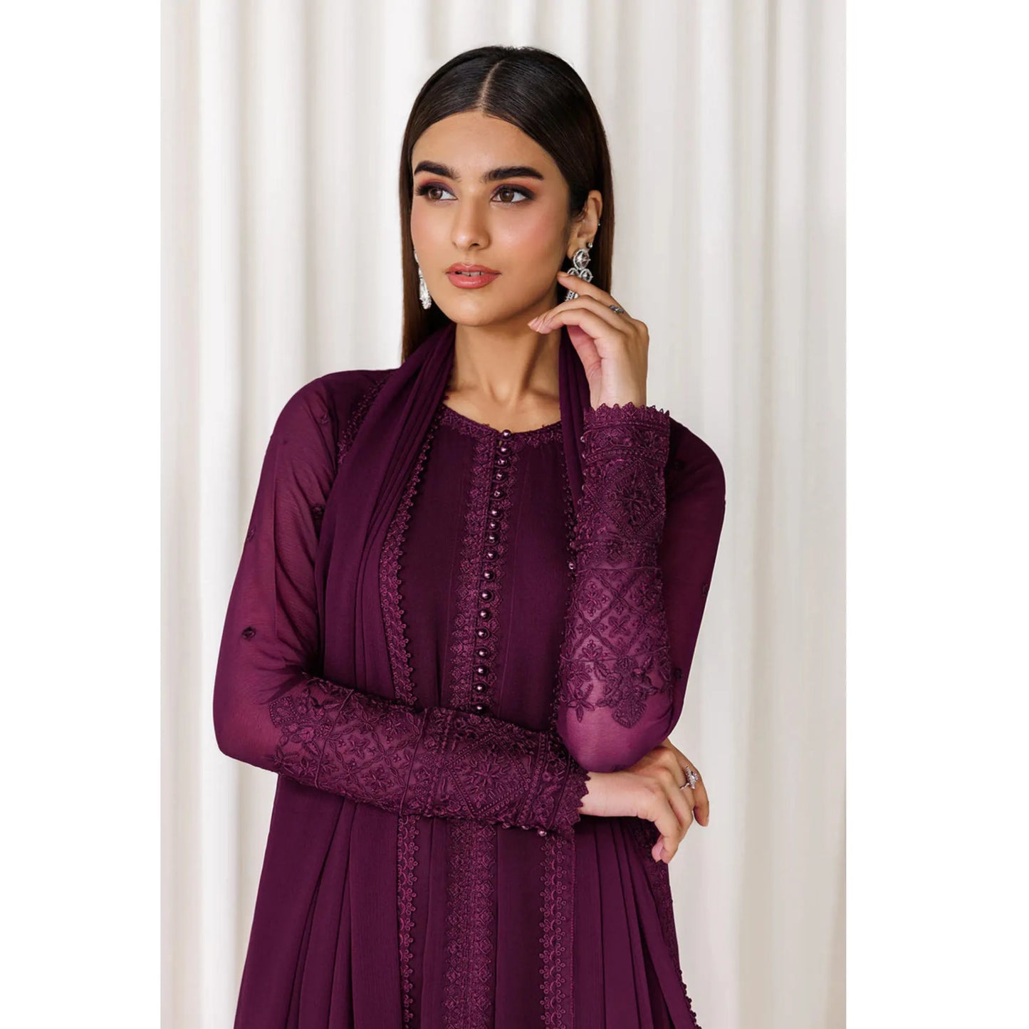 UA-281 Embroidered Chiffon Frock 3 Pc Collection | Umnaa