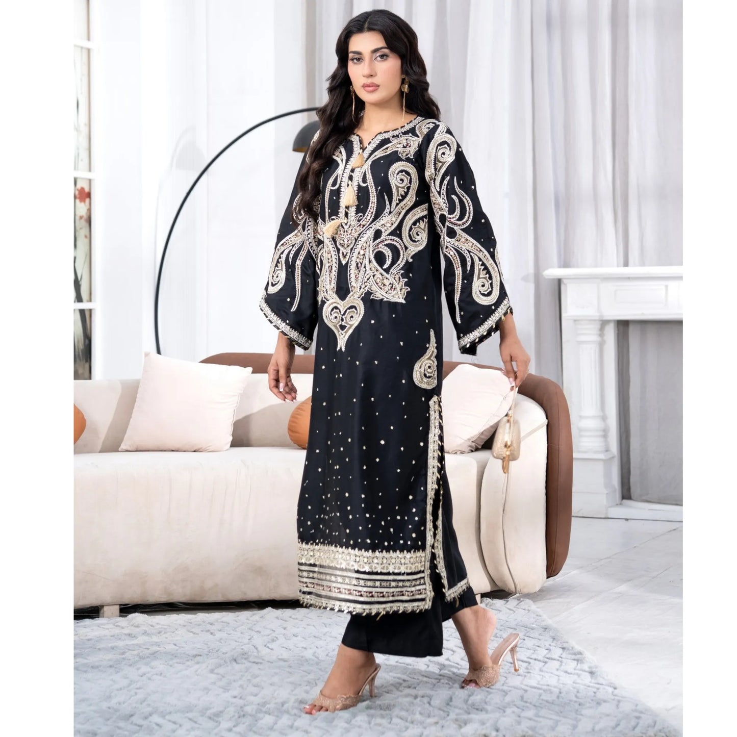 UA-286 Embroidered Viscose Silk Co-Ords Set | Umnaa