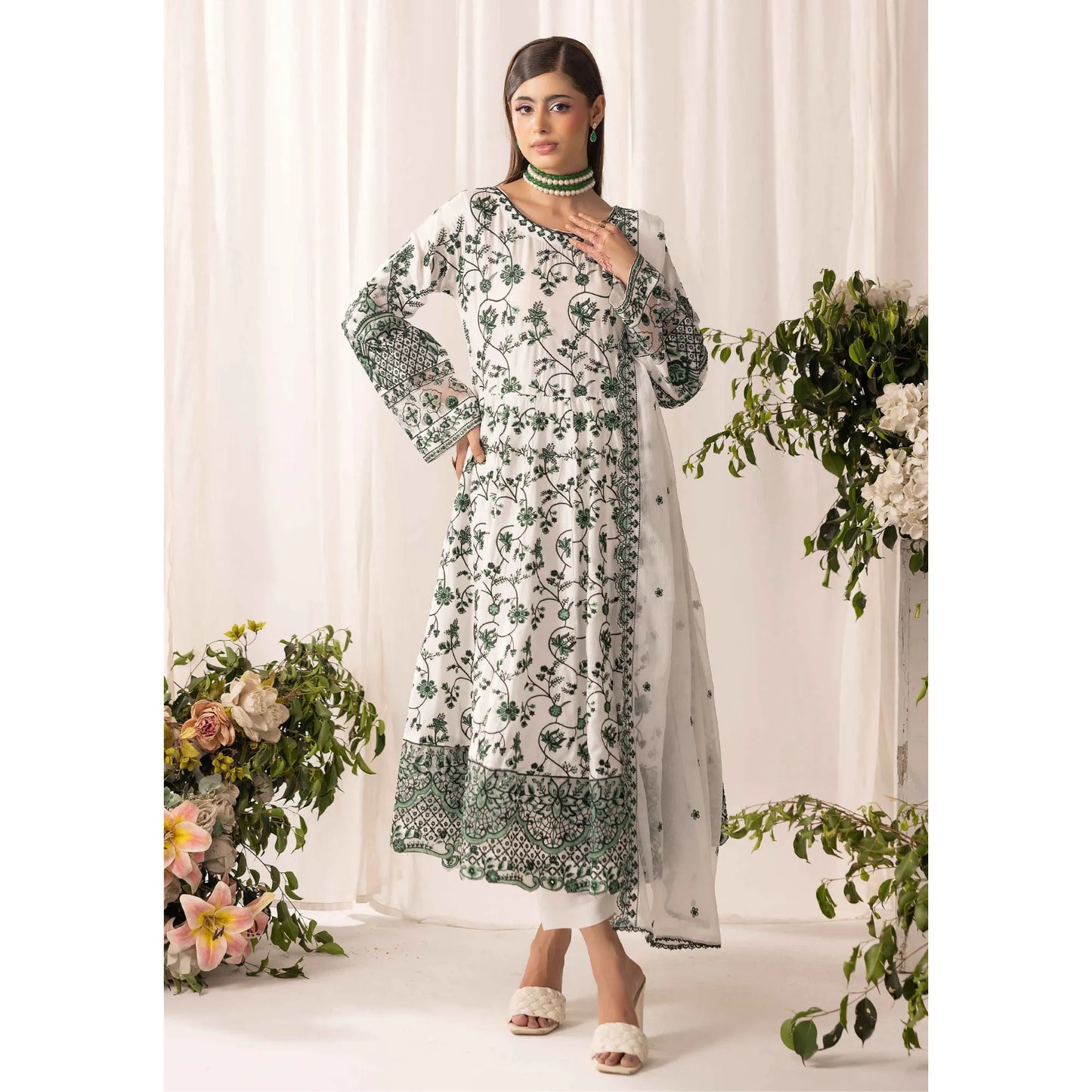 UMS-69 "Aaliya by" Simrans Embroidered Linen frock 3 Pc