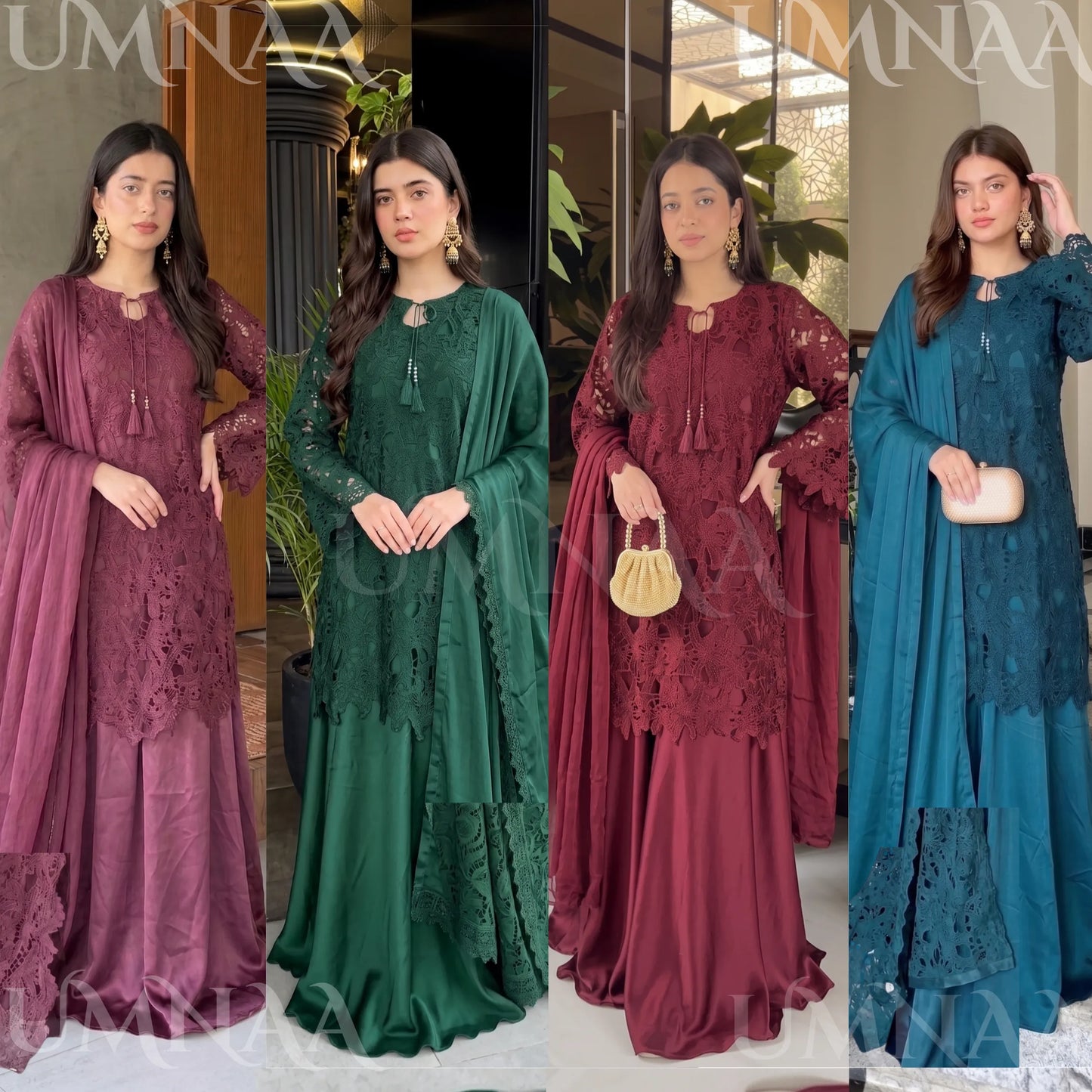 UA-290 Qureshia Silk Sharara 3 Pc | Umnaa