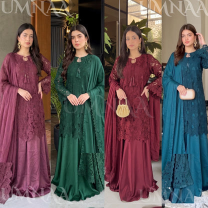 UA-290 Qureshia Silk Sharara 3 Pc | Umnaa