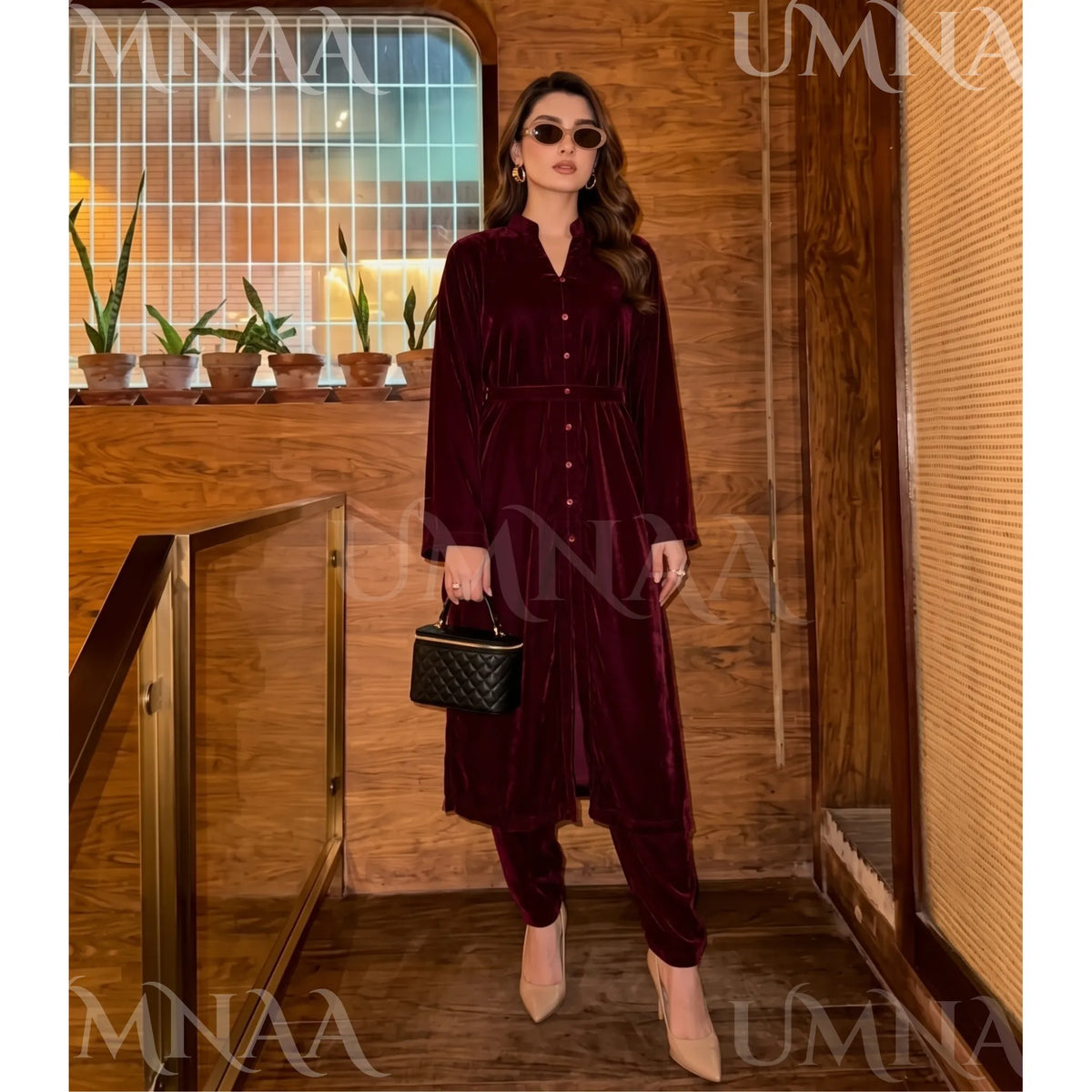 UA-301 Coat Style Velvet Co-Ords 2 Pc | Umnaa