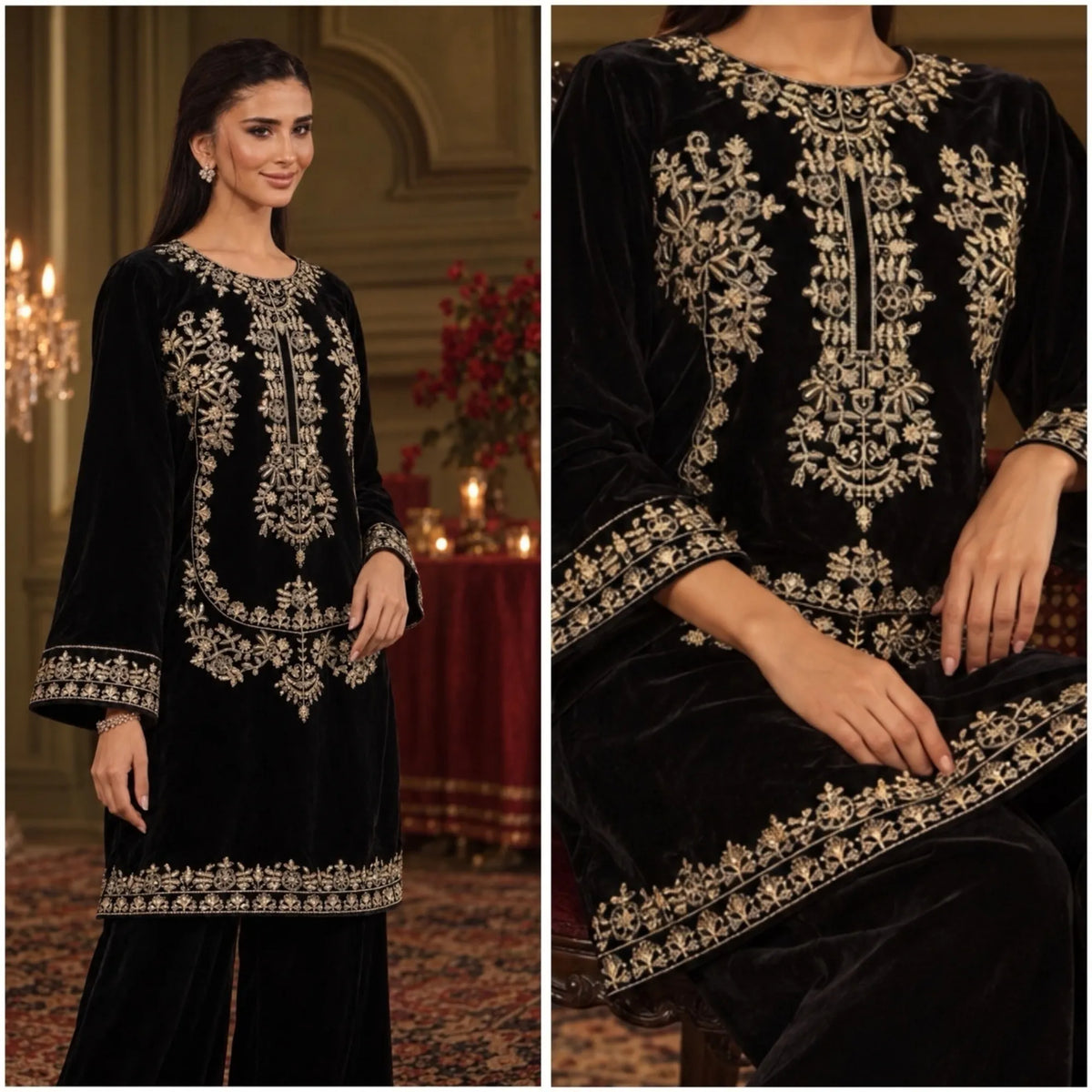 RA-42 Mehr-e-Noor Luxury Velvet Co-Ords | Raniya.h