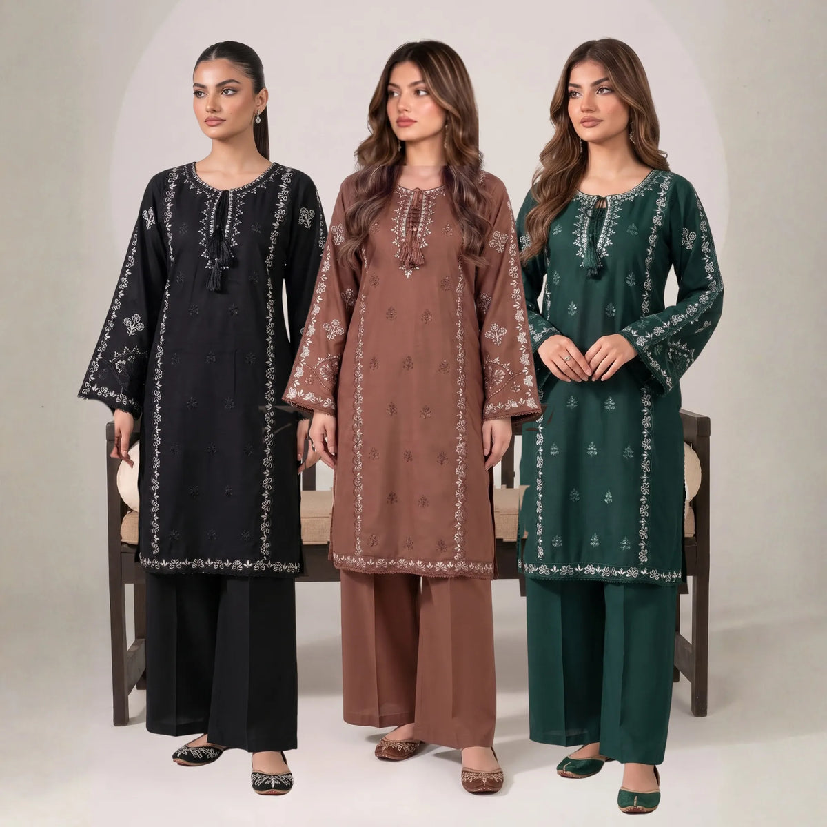 UA-305 Embroidered Dhanak Co-Ord set | Umnaa