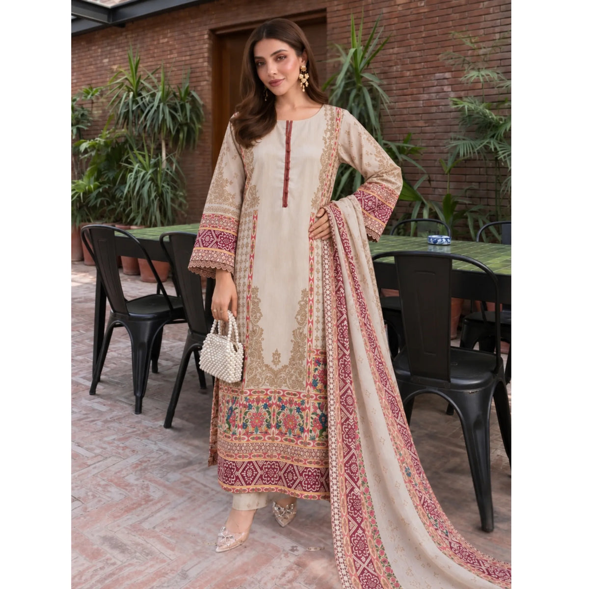 UA-325 Printed Kaftan Khaddar Style 3 Pc Collection | Umnaa