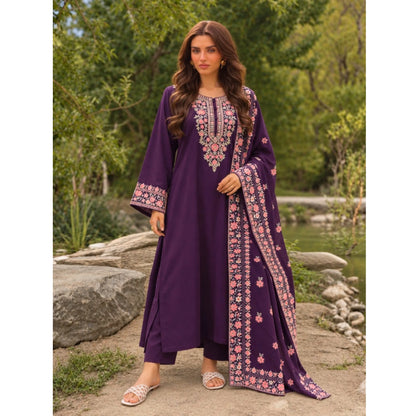 UA-326 Embroidered Dhanak Kaftan Style 3 Pc | Umnaa