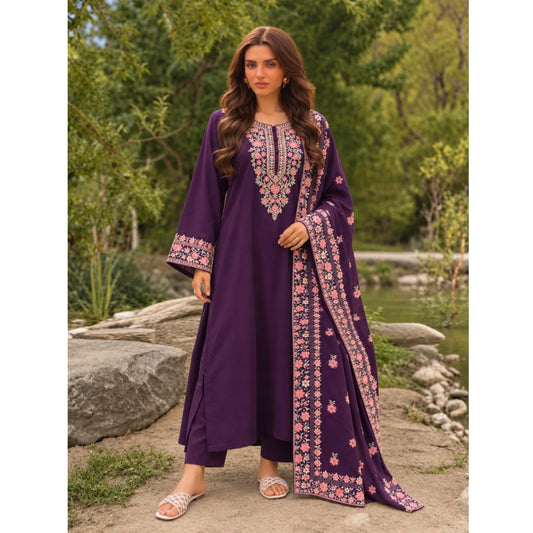 UA-326 Embroidered Dhanak Kaftan Style 3 Pc | Umnaa