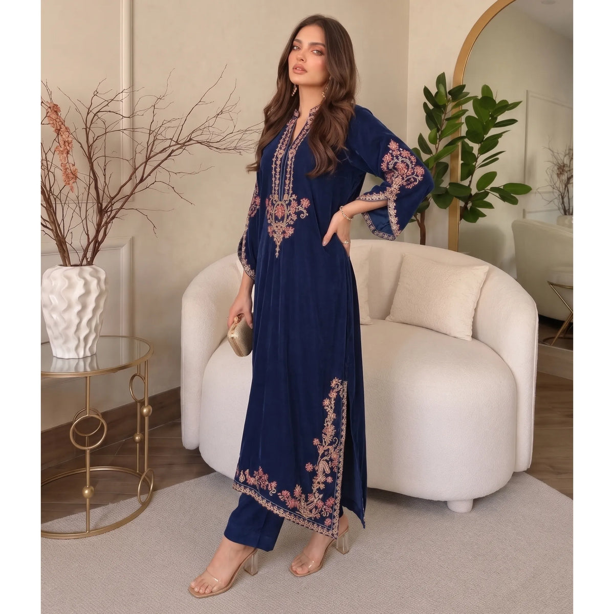 UA-329 Luxury Dhanak Kaftan Co-Ord 2 Pc | Umnaa