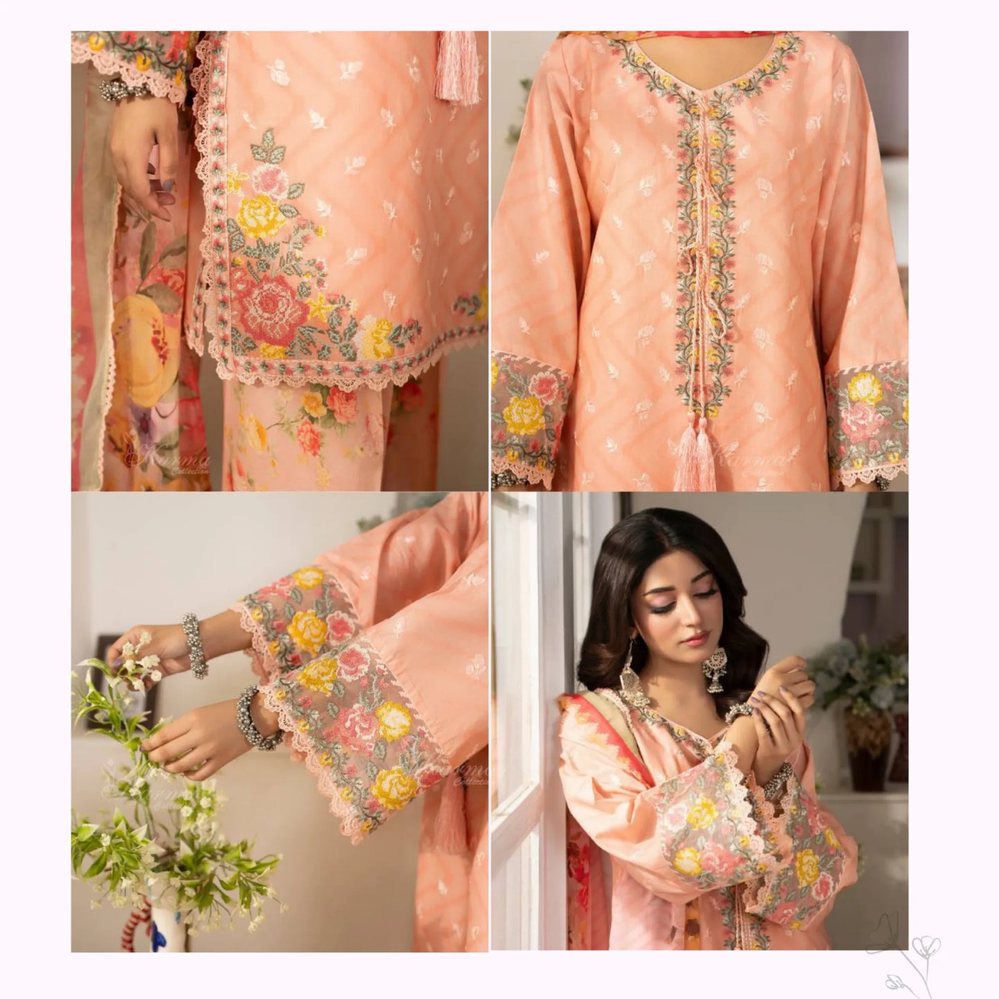 "Gulmahar" Embroidered Lawn Farshi Shalwar Collection by karma Collection