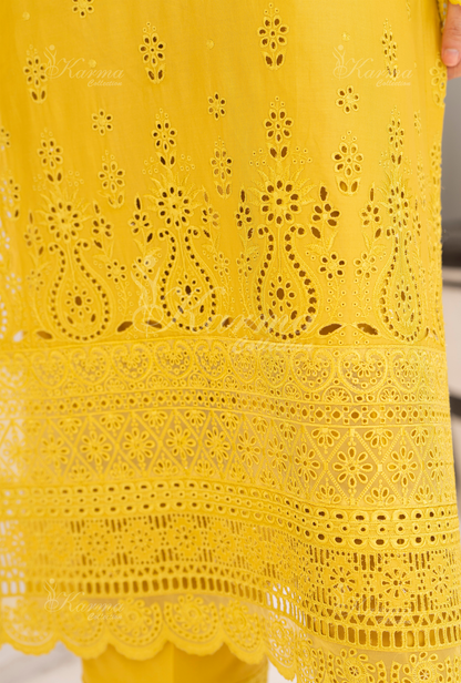 KC- 1385 | Mustard | 3 Pc | Chikenkari Cotton Lawn | Karma Collection