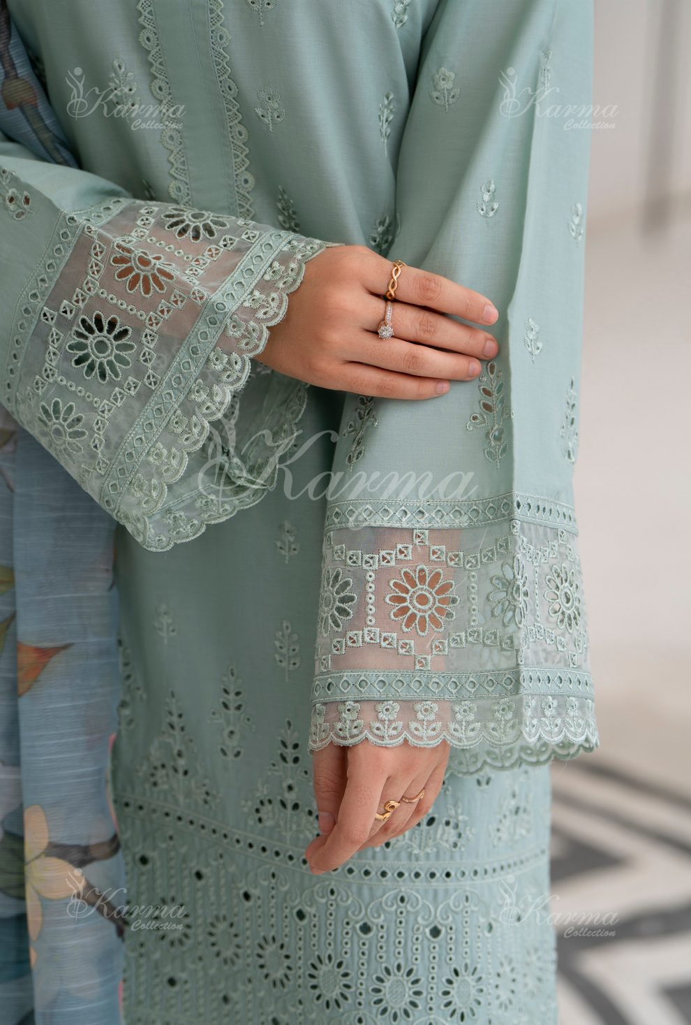 KC- 1394 | Mint Blue | 3 Pc | Chikenkari Cotton Lawn | Karma Collection