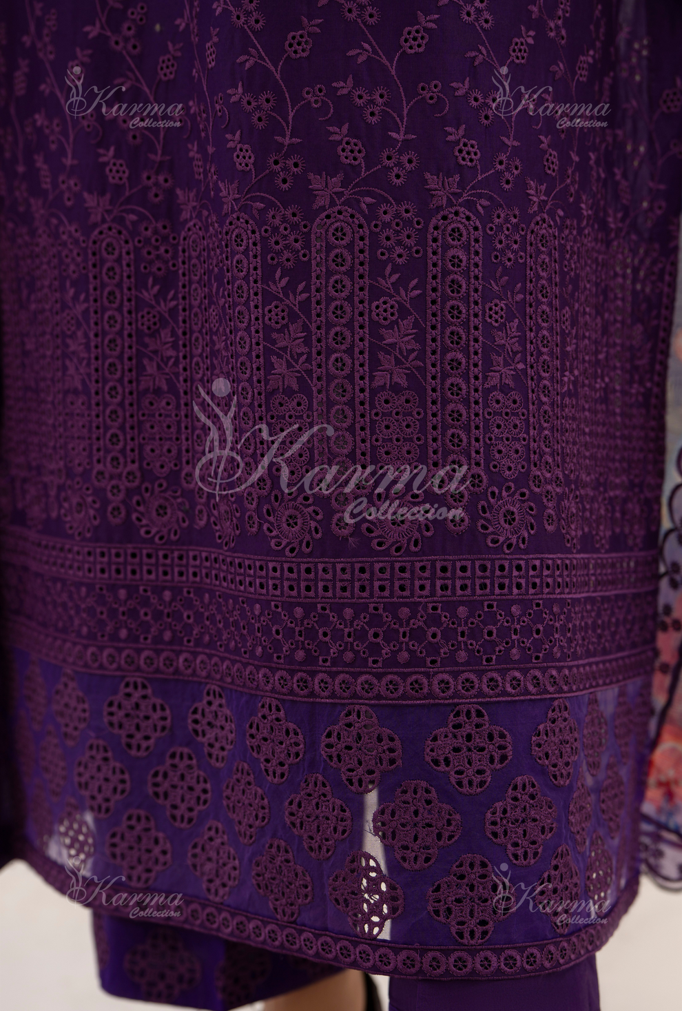 KC- 1391 | Plum | 3 Pc | Chikenkari Cotton Lawn | Karma Collection