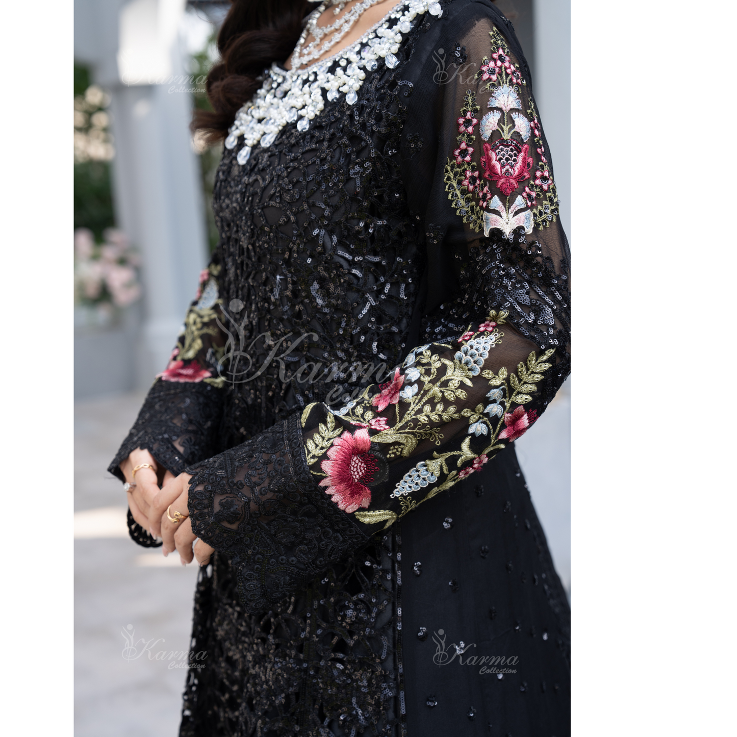 Luxury Embroidered Chiffon long Maxi with chiffon duppata  | Wedding Collection | karma Collection | UMKC01101