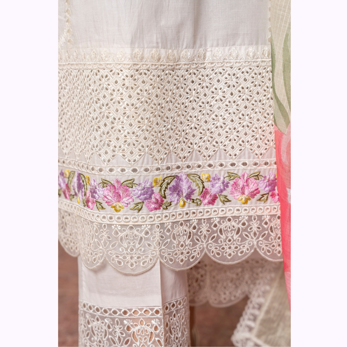 UKC-25 Embroidered Chikenkari Cambric Cotton Ready to Wear 3 Pc - Karma Collection
