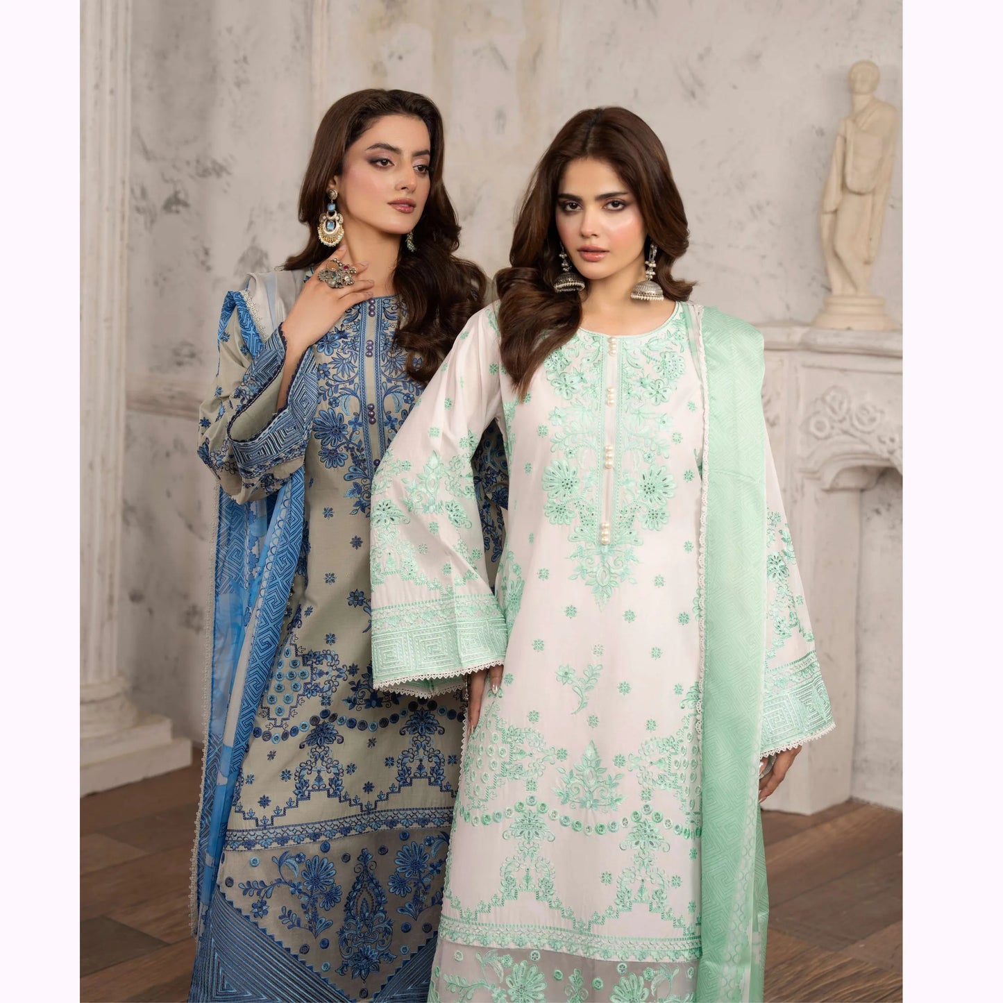 KC-1571 "Tabeer" Embroidered Festive Cambric Cotton Collection by Karma Collection