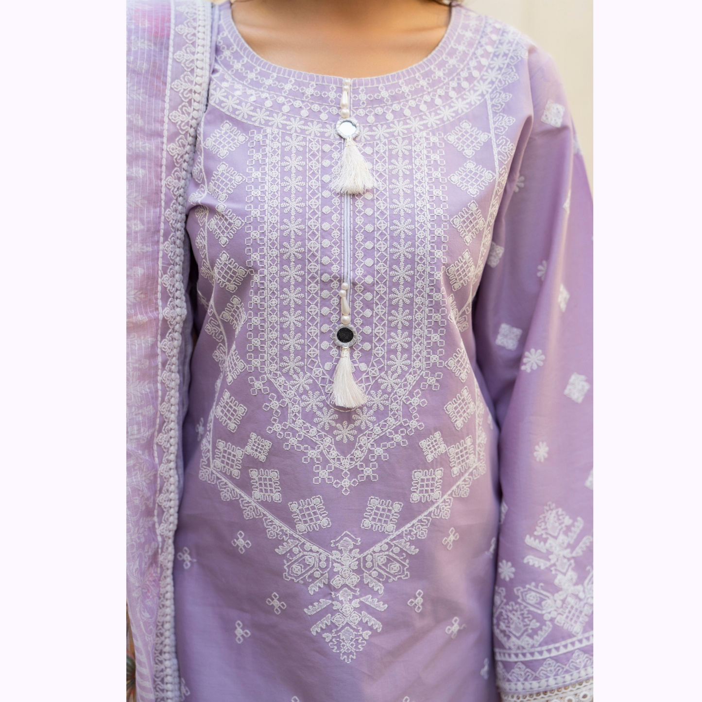 KC-1444 Embroidered Cambric Cotton Farshi Shalwar Ready to Wear 3 Pc - Karma Collection