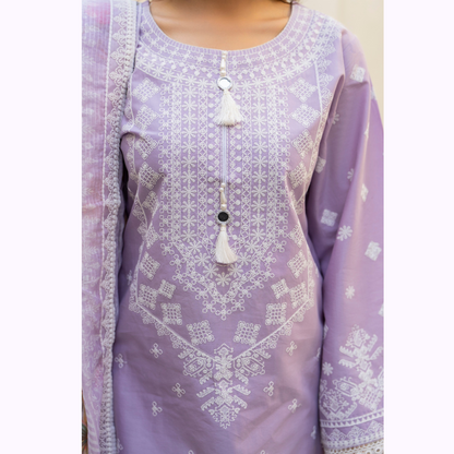 KC-1444 Embroidered Cambric Cotton Farshi Shalwar Ready to Wear 3 Pc - Karma Collection