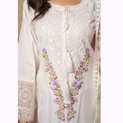 UKC-25 Embroidered Chikenkari Cambric Cotton Ready to Wear 3 Pc - Karma Collection