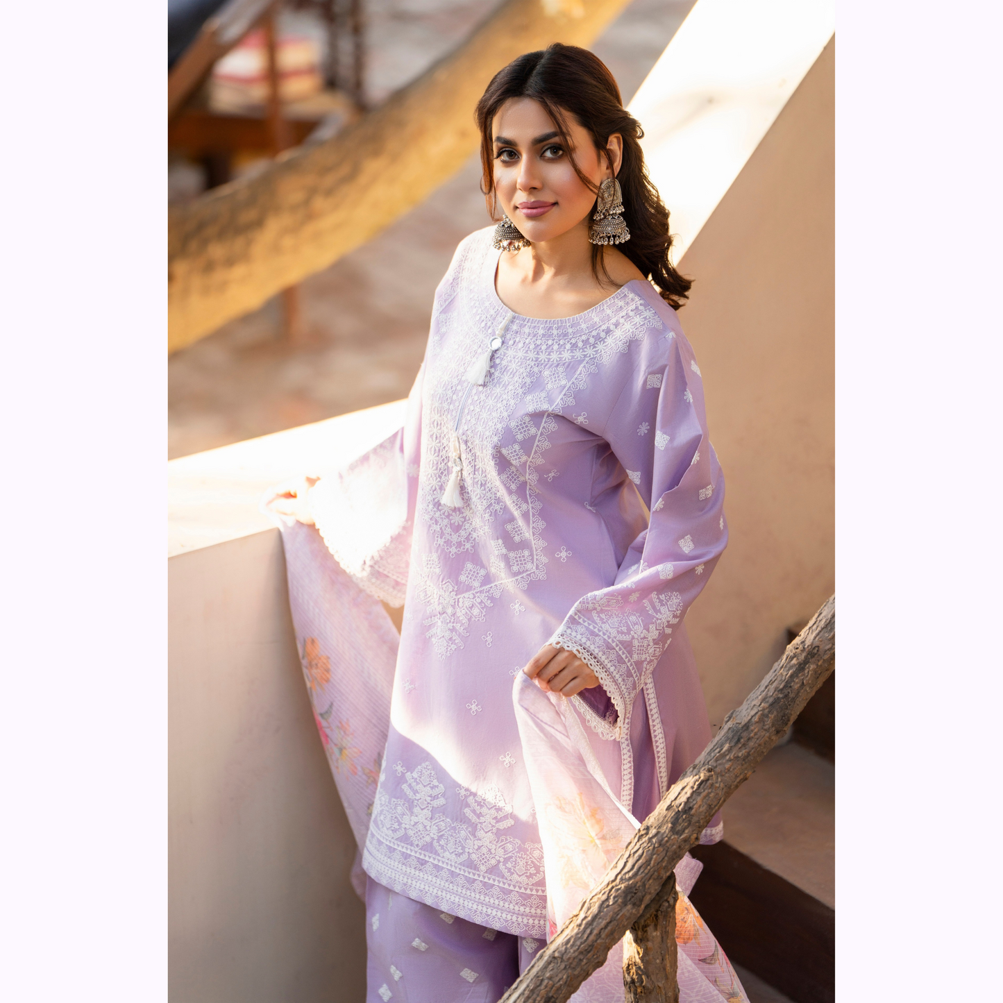KC-1444 Embroidered Cambric Cotton Farshi Shalwar Ready to Wear 3 Pc - Karma Collection