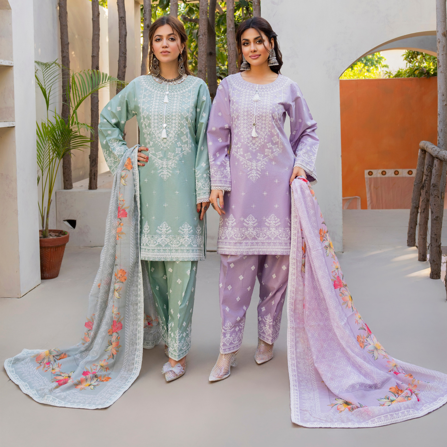 KC-1444 Embroidered Cambric Cotton Farshi Shalwar Ready to Wear 3 Pc - Karma Collection