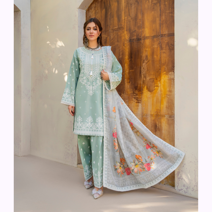 KC-1444 Embroidered Cambric Cotton Farshi Shalwar Ready to Wear 3 Pc - Karma Collection