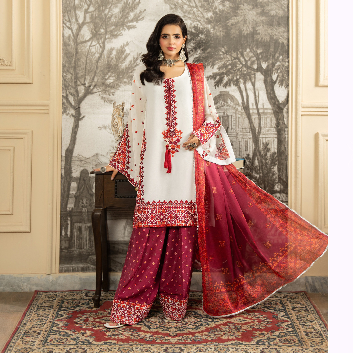 F-463 Embroidered Georgette Farshi Shalwar Collection by karma Collection