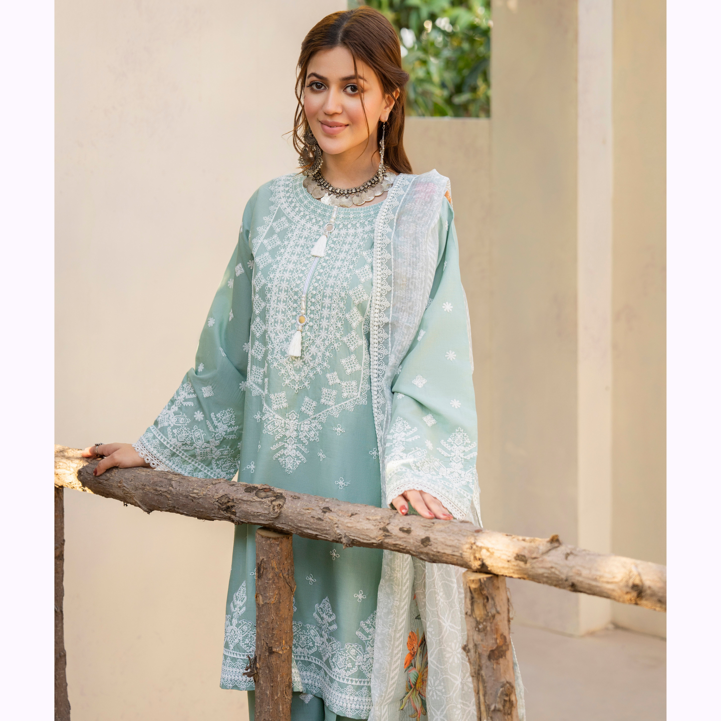 KC-1444 Embroidered Cambric Cotton Farshi Shalwar Ready to Wear 3 Pc - Karma Collection