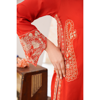 U-71 Embroidered Linen with Pockets 2 Pc Co Ord Set Dress | Ready to wear | UMNAA