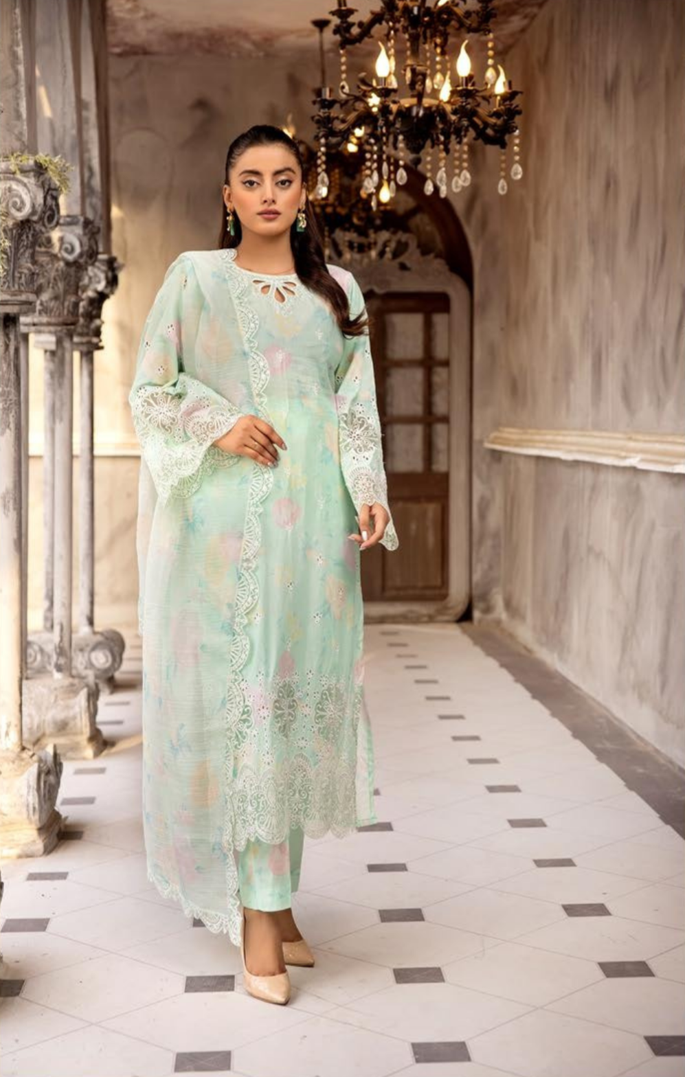 Sea Mist 3 Pc Chikankari Lawn Collection | SIMRANS