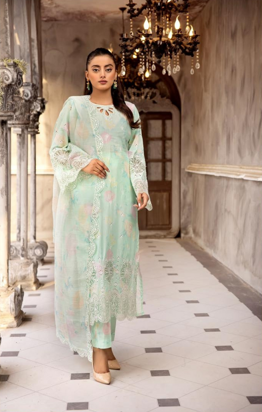 Sea Mist 3 Pc Chikankari Lawn Collection | SIMRANS