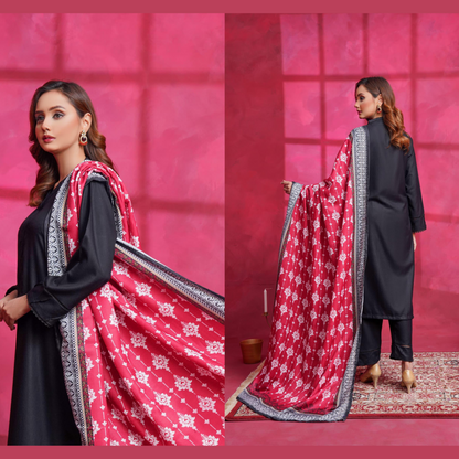 (Black) Dhanak Dress with Wool Shawl |3 Pc| Winter Collection | Hayats