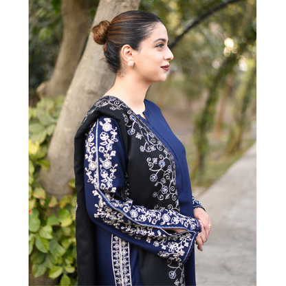 UA-29 3 Pc Embroidered Dhanak Dress with Embroidered Dhanak Shawl Pakistani Dress | UMNAA
