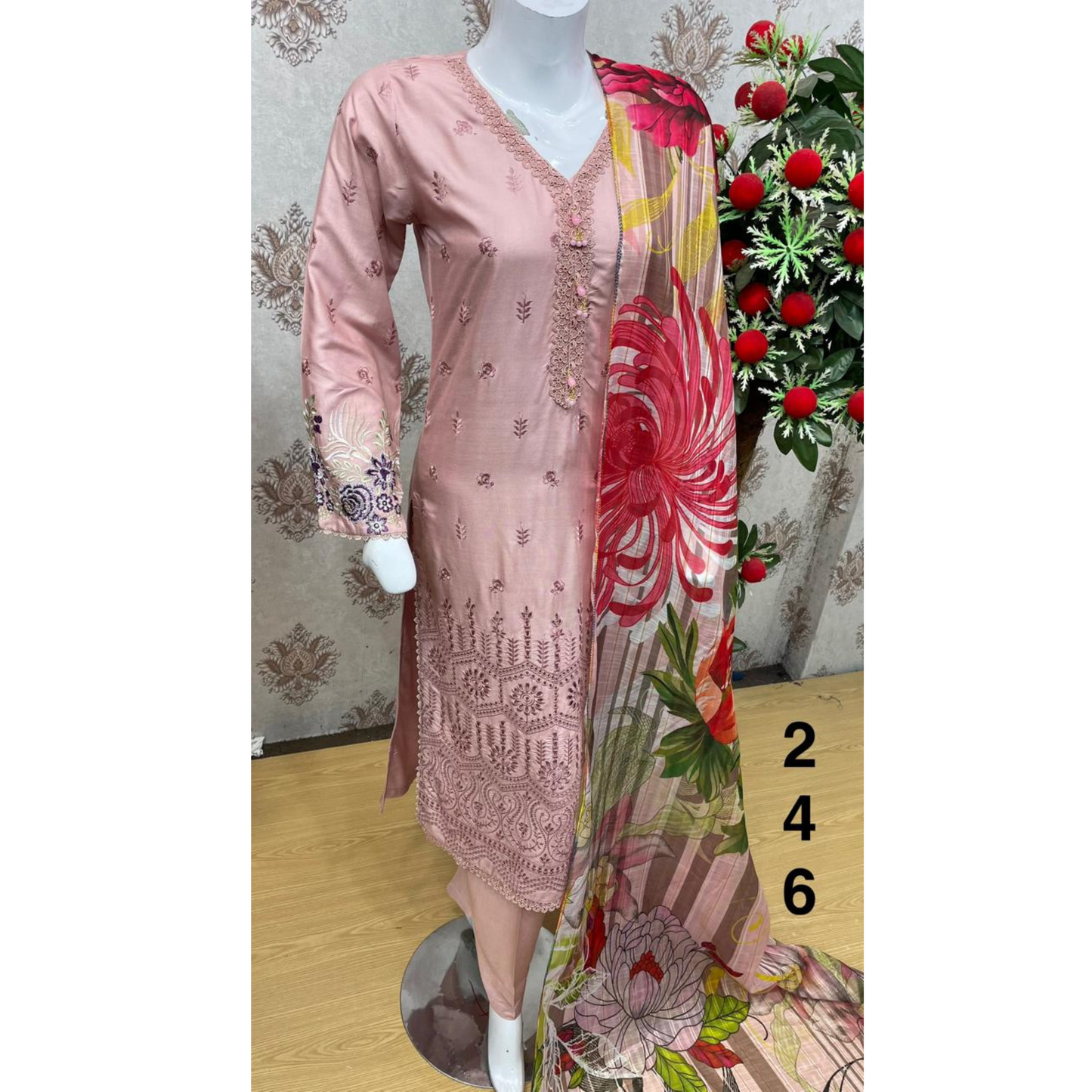 3 Pc Luxury mother daughter Embroidered Linen Collection-UMNAA