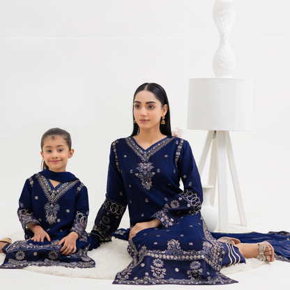 UMRZ-41 3 Pc Luxury mother daughter Embroidered Chiffon Collection-Rangz