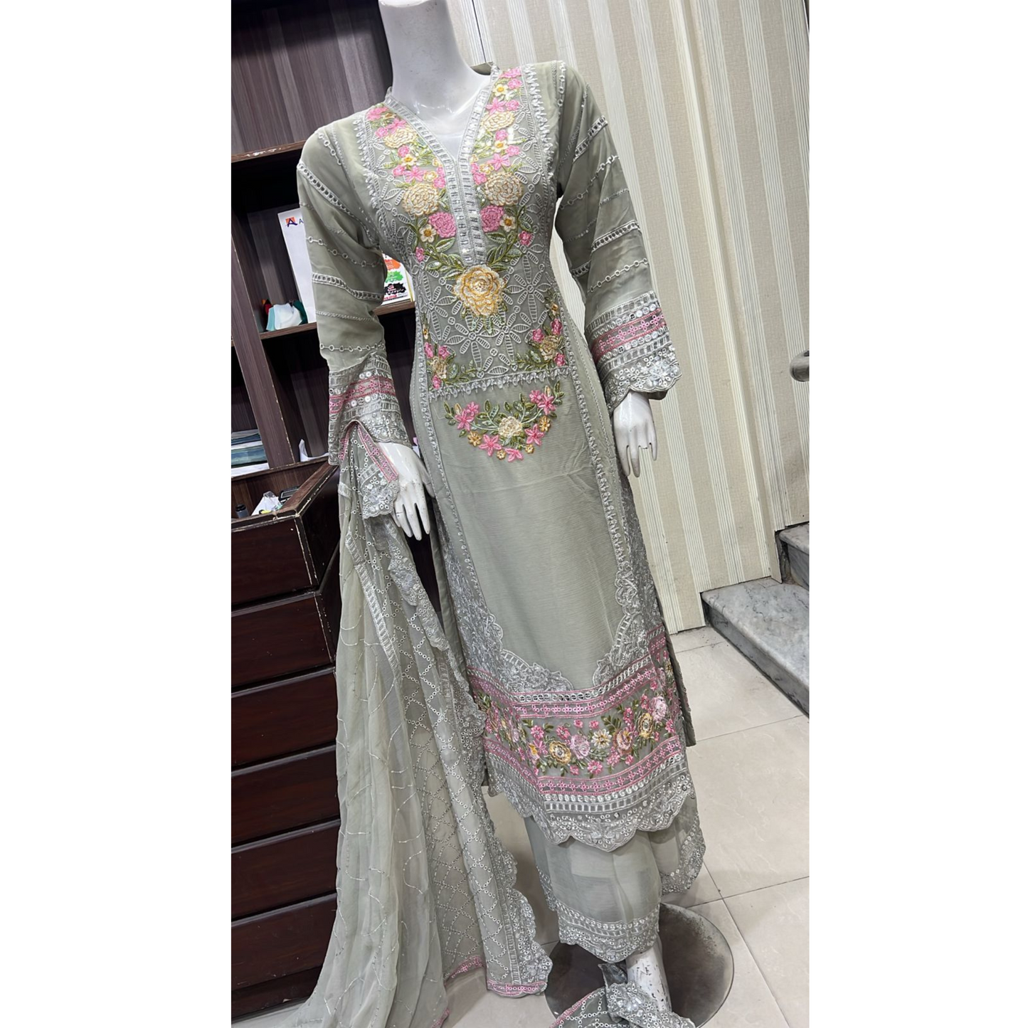 UA-52 3 Pc Luxury mother daughter Embroidered Chiffon Collection- Umnaa