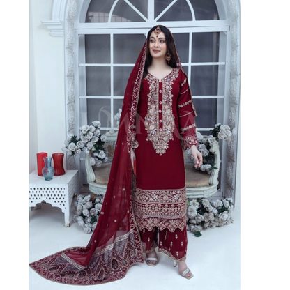 UA-59 3 Pc Luxury mother daughter Embroidered Chiffon Collection- Umnaa