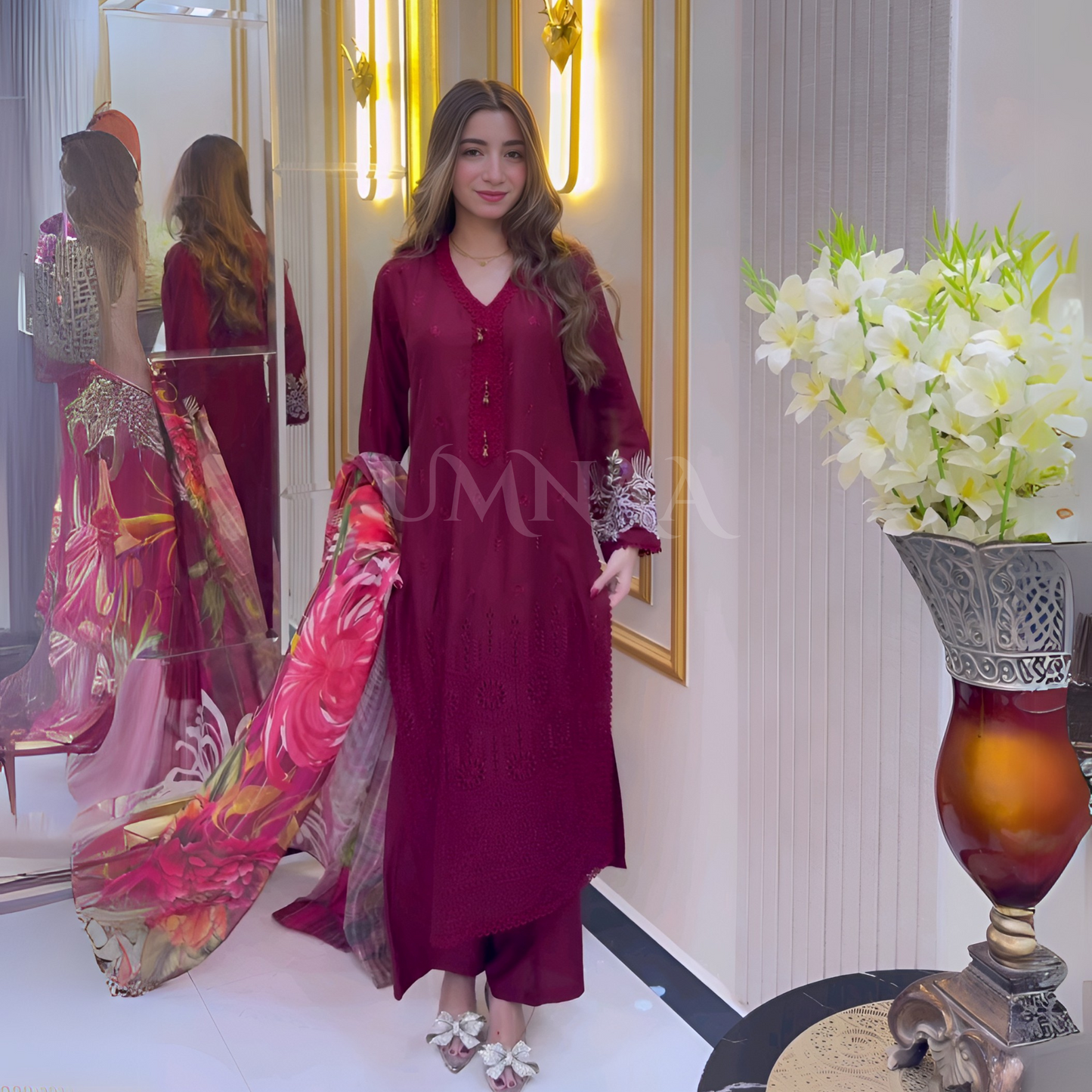 3 Pc Luxury mother daughter Embroidered Linen Collection-UMNAA