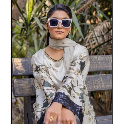 UMRZ-42 Embroidered Printed Silk Pakistani 3 Pc Dress| Ready to Wear | Rangz